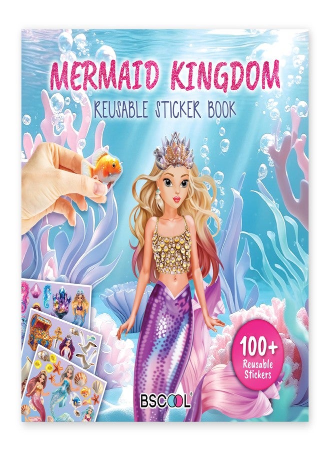 BSCOOL Mermaid Kingdom Reusable Sticker Book, 100+ Stickers, Underwater Fantasy Activity Book - Mermaid Sticker Dress Up for Girls Ages 4-6. Airplane Stickers Book for Toddlers. Christmas Gift - Image 1